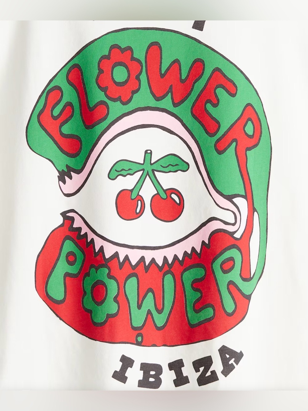 H&M Women’s Pacha Flower Power Graphic T-Shirt Oversized XL Off White NWT